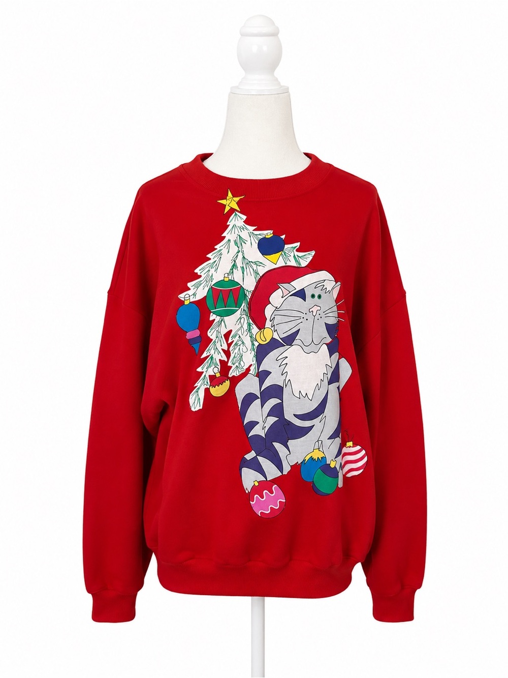 Vintage 90s Jerzees Catty Claus Santa Sweatshirt XL Red Holiday Graphic USA